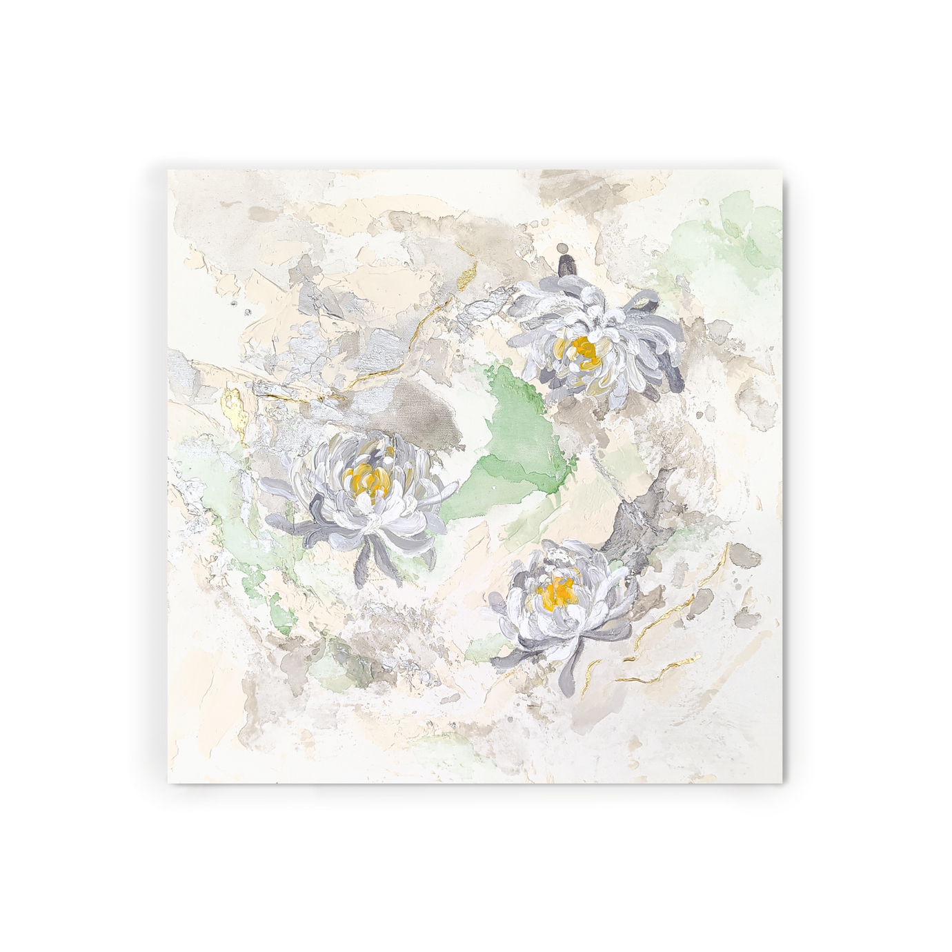 Silver Chrysanthemums I | 24 x 24