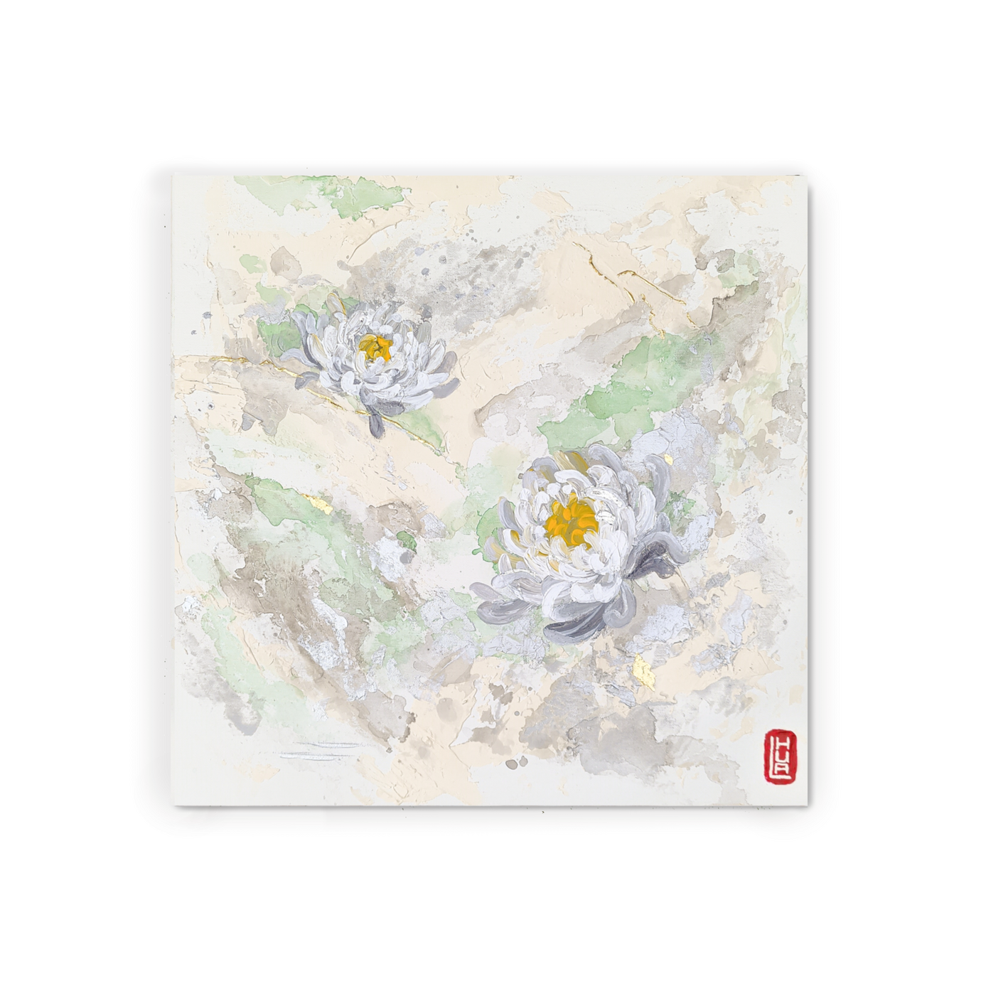 Silver Chrysanthemums | 24 x 24