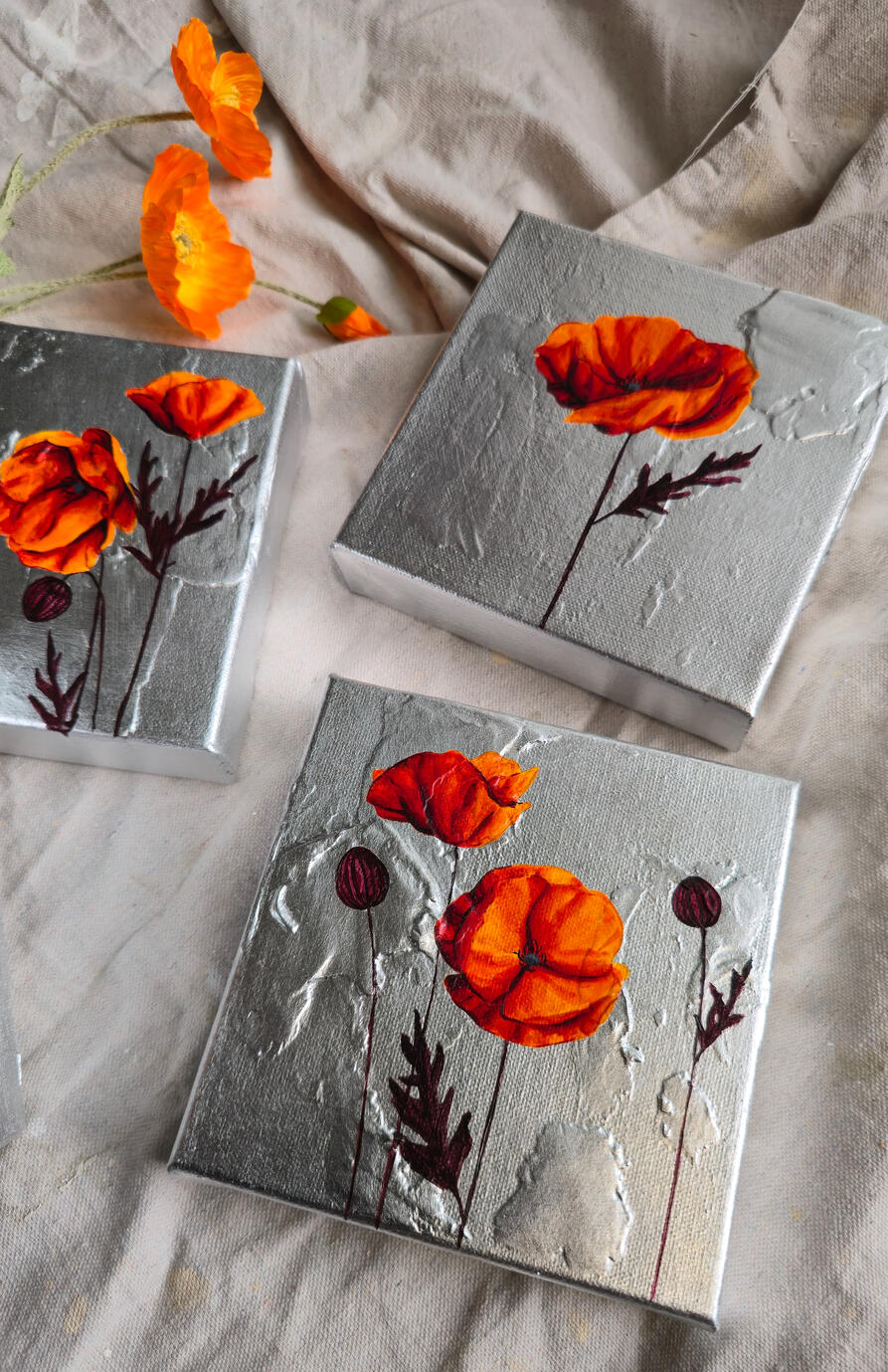 Orange Poppy Posies | 6 x 6 $165 each